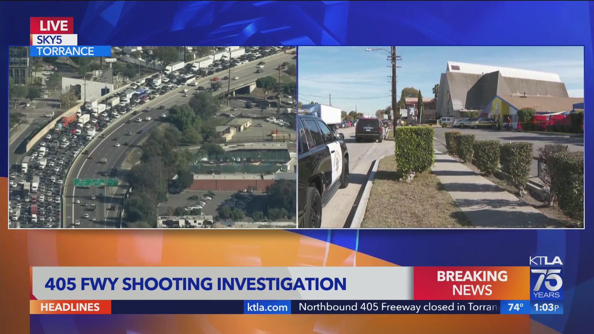 405 Freeway shut down in Torrance for shooting investigation – KTLA