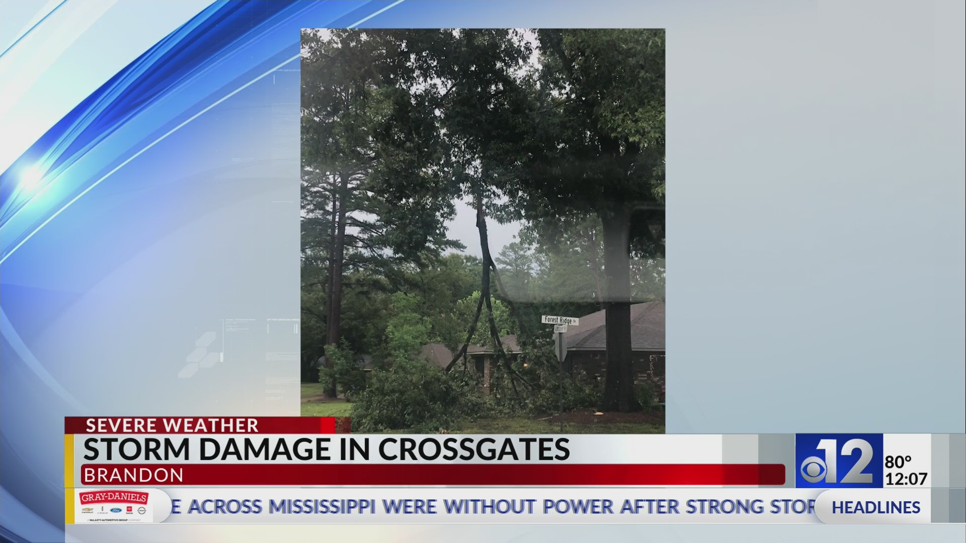 Storm damage in the Crossgates neighborhood in Brandon WJTV