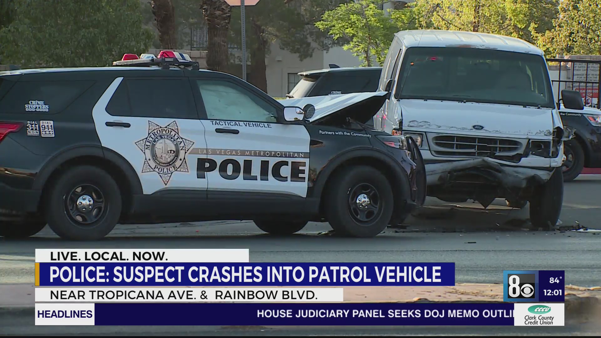 Police: Suspect in stolen van crashes into patrol vehicle – KLAS