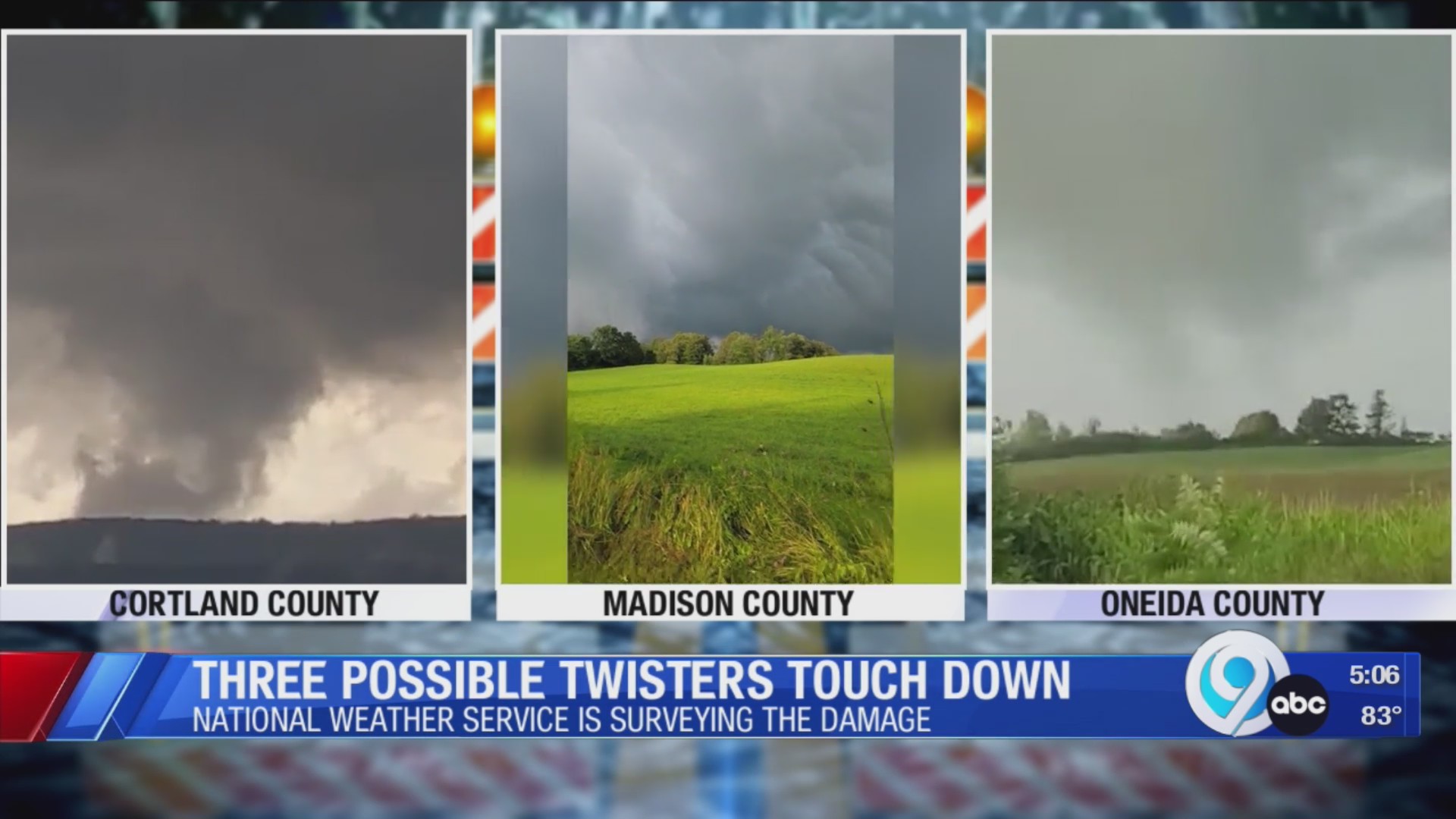 Three possible twisters touch down in Central New York – WSYR