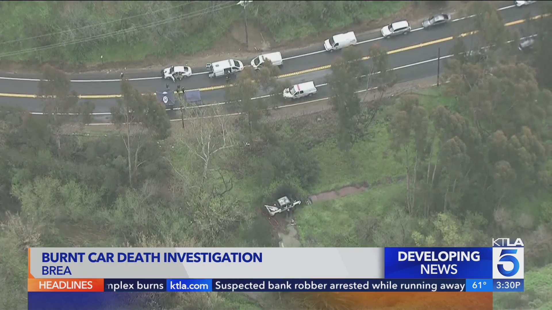 Investigation underway after body found in burned out vehicle on Brea ...