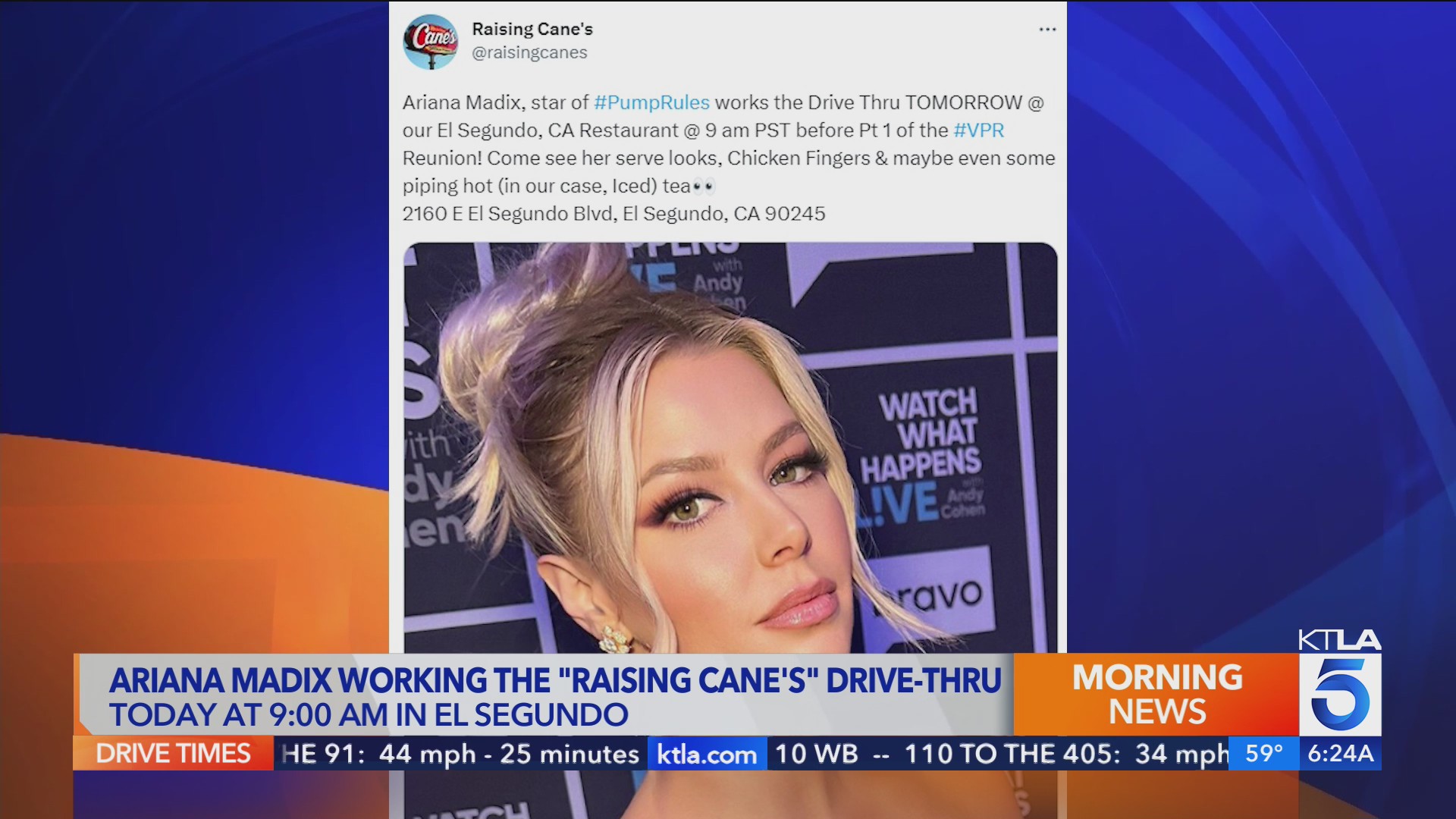 See ‘Vanderpump Rules’ star Ariana Madix work the Raising Cane’s Drive