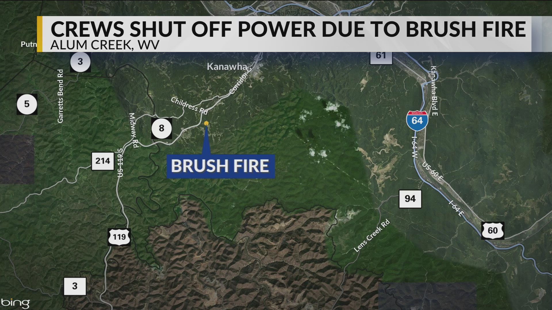 Crews shut off power to reach Alum Creek, West Virginia, brush fire