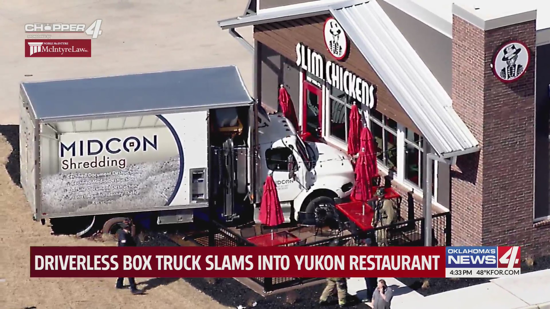 Driverless box truck slams into Yukon restaurant Oklahoma City