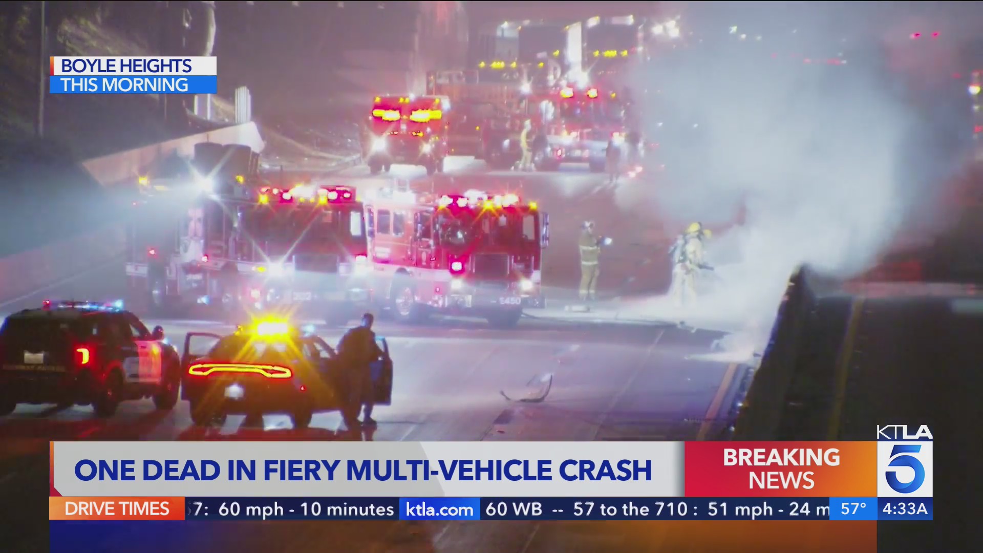 1 killed in fiery crash on 5 Freeway; multiple lanes closed in Boyle ...