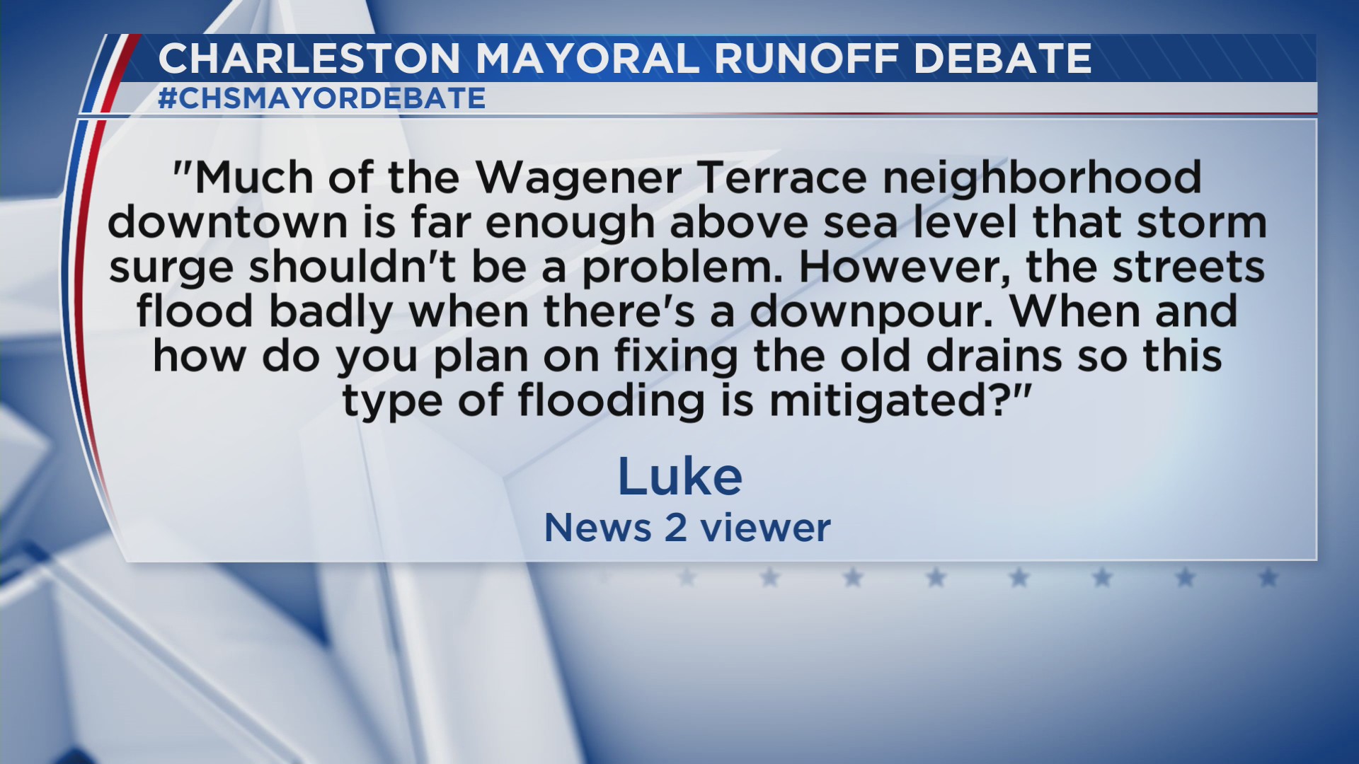 Mayor Debate Mitigating flooding in Wagener Terrace and other areas of
