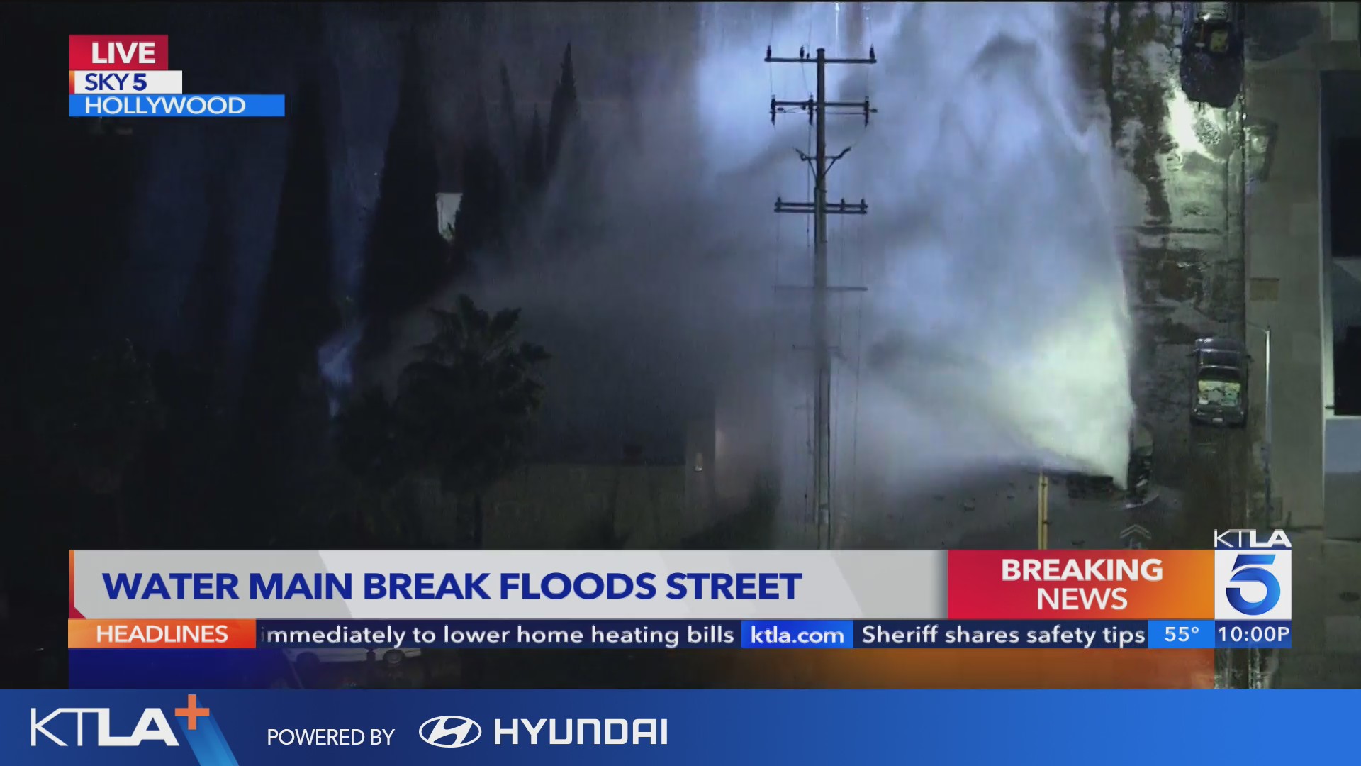 Massive water main break floods Hollywood streets – KTLA