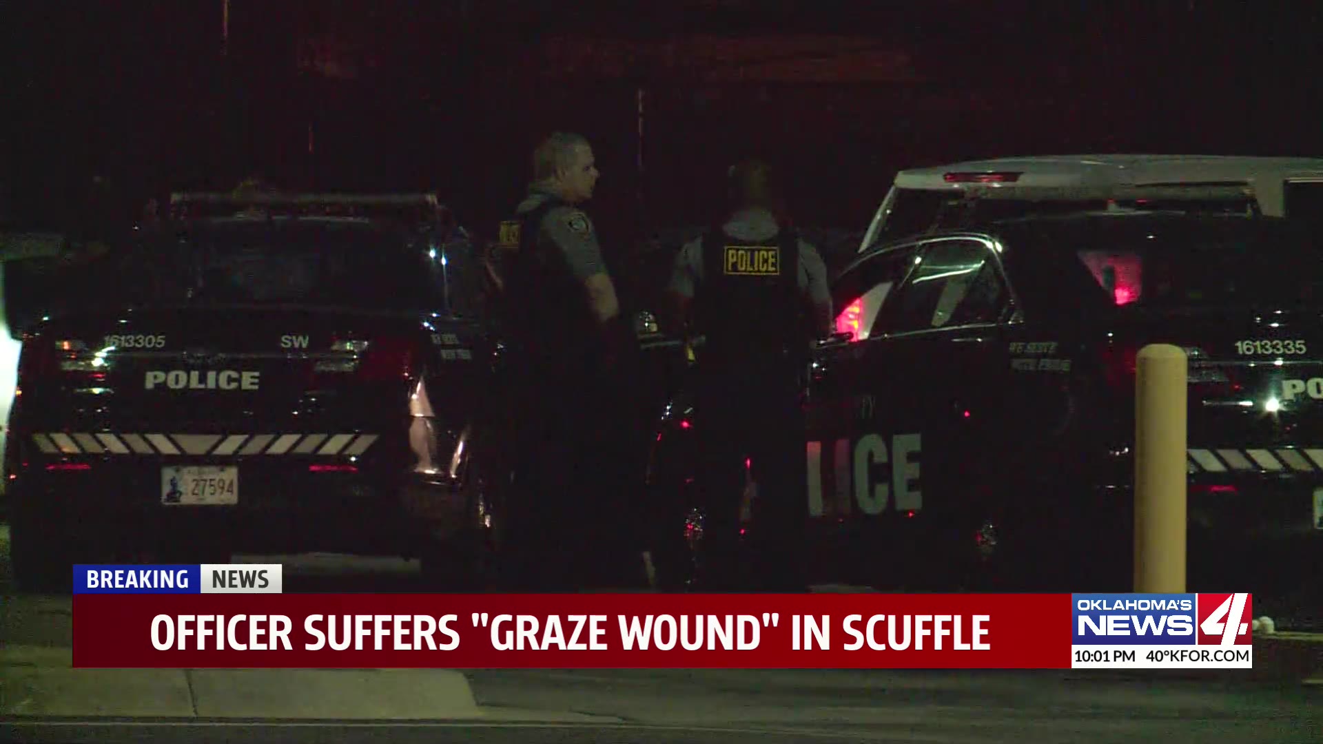 Oklahoma officer grazed by bullet from own gun in scuffle outside ...