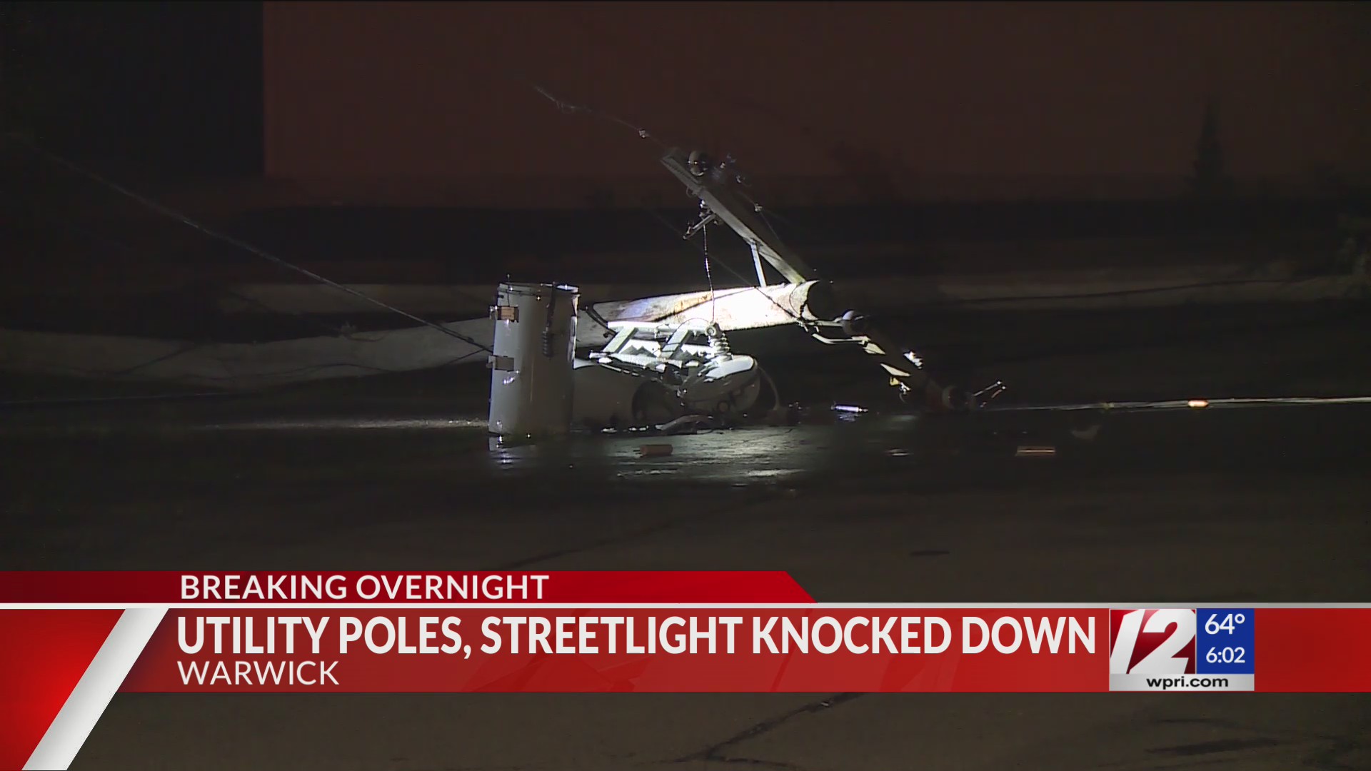 Truck slams into 2 utility poles in Warwick – WPRI.com
