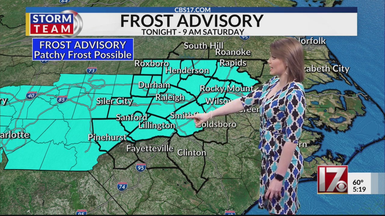 Frost advisory issued for central NC counties Friday night – CBS17.com
