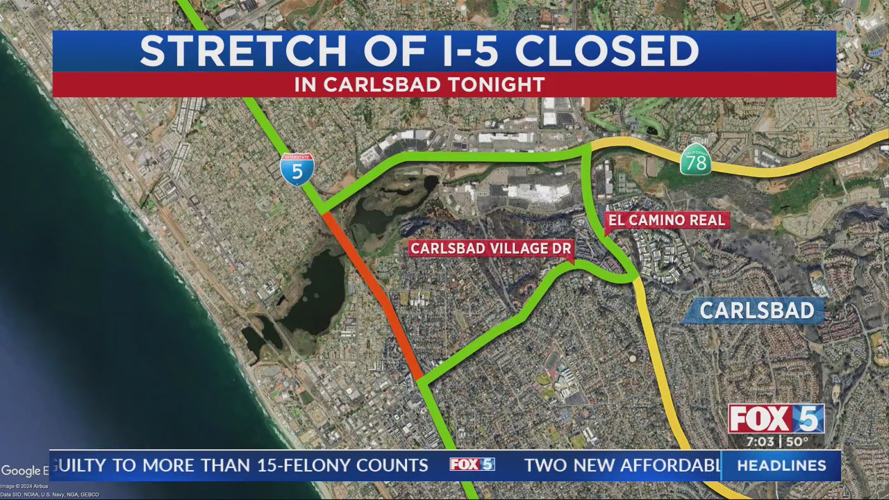 Stretch of I-5 in Carlsbad to close Monday night – FOX 5 San Diego ...