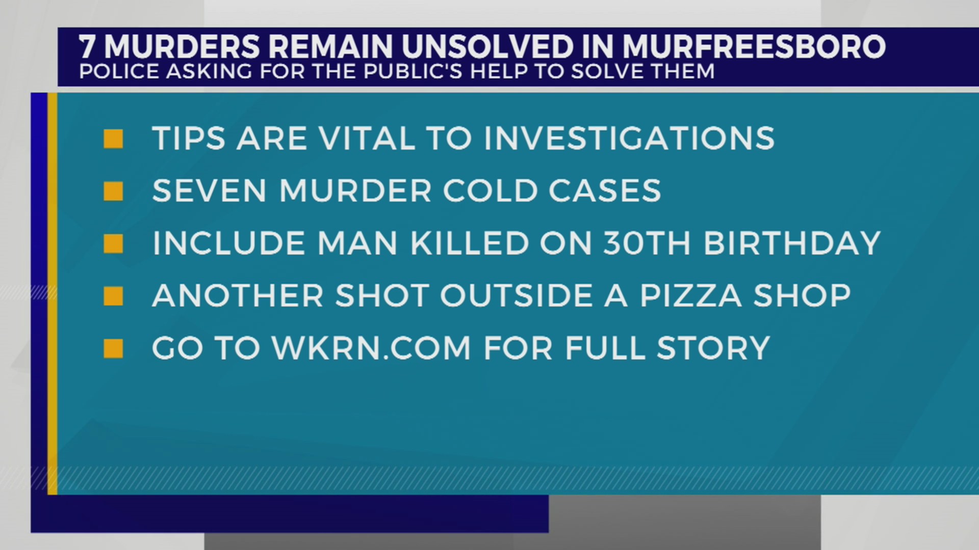 Unsolved TN 7 cold case murders in Murfreesboro, Tennessee WKRN News 2