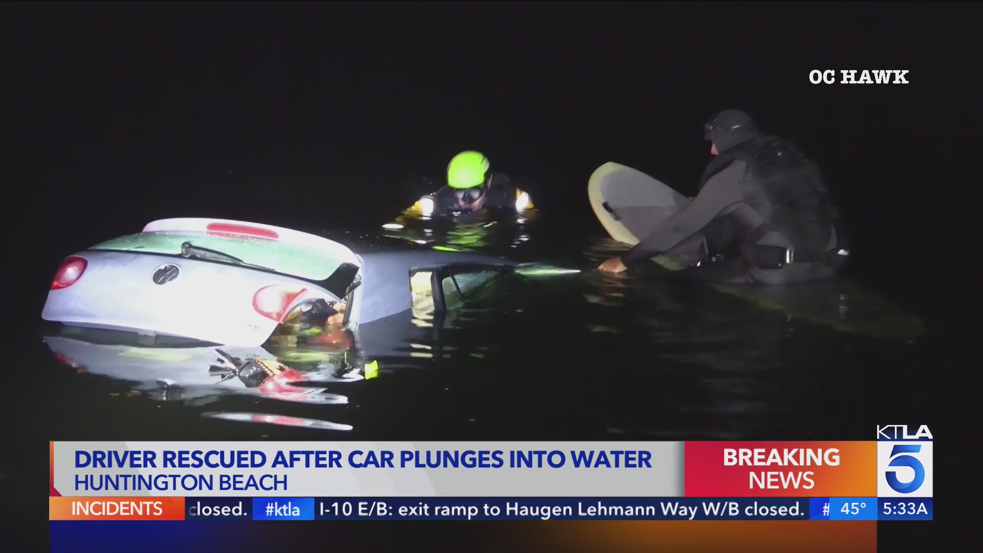 Driver rescued after car plunges into water in Huntington Beach – KTLA