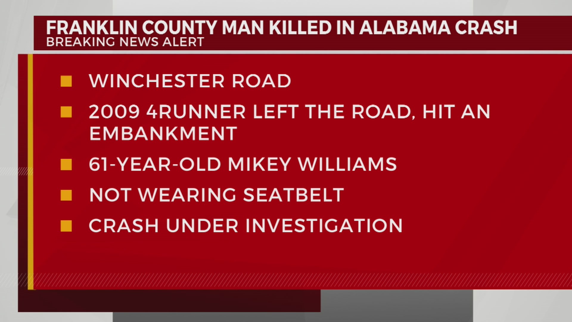 Franklin County man killed in Alabama crash – WKRN News 2
