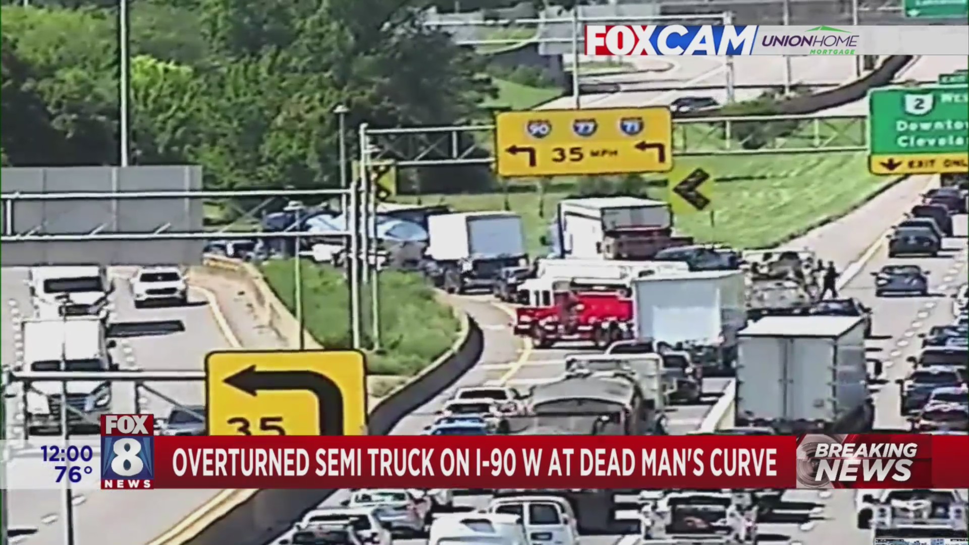 Overturned semi truck on I-90 at Dead Man’s Curve – Fox 8 Cleveland WJW