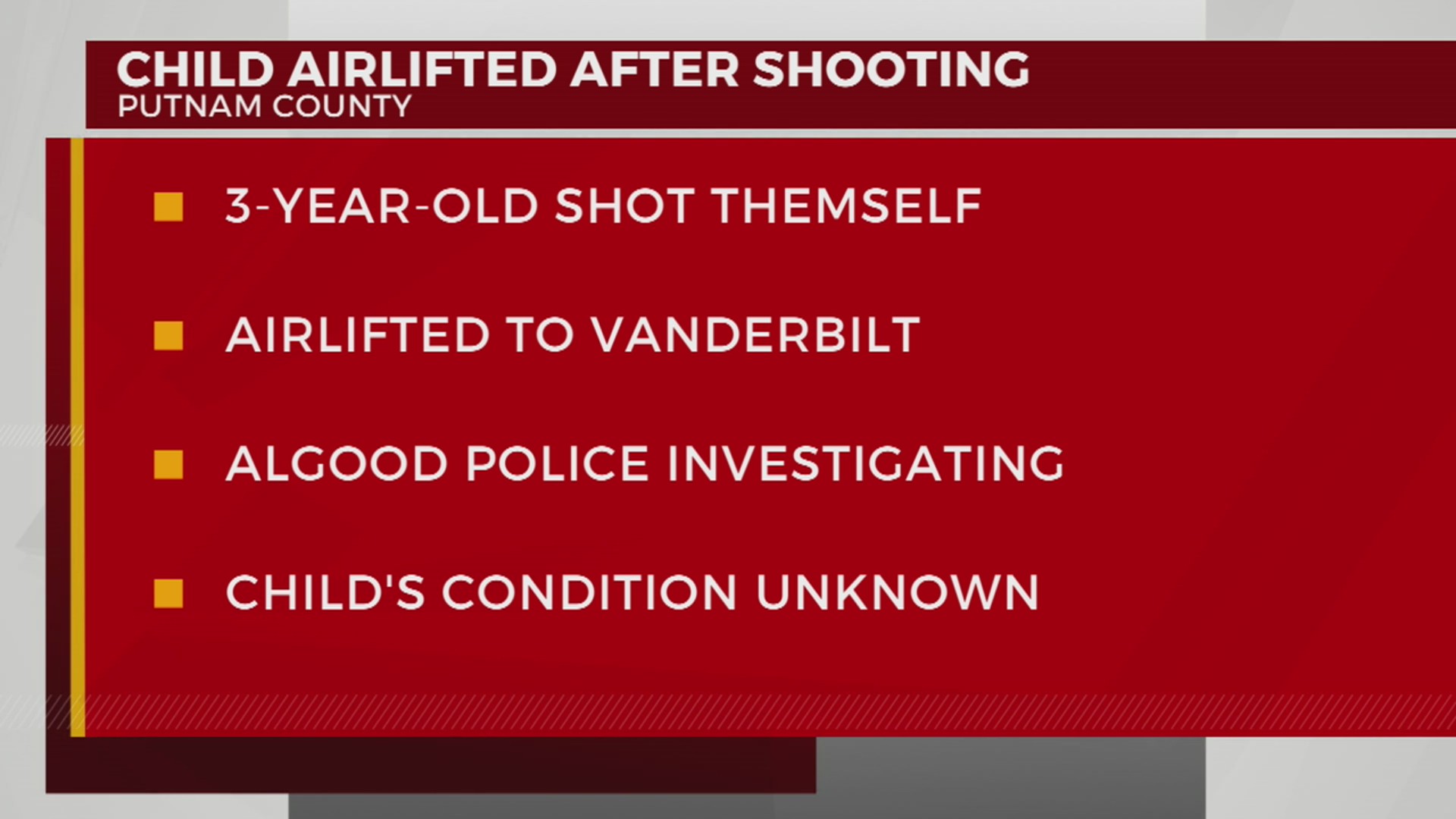 3-year-old airlifted to Nashville after ‘self-inflicted’ shooting in ...