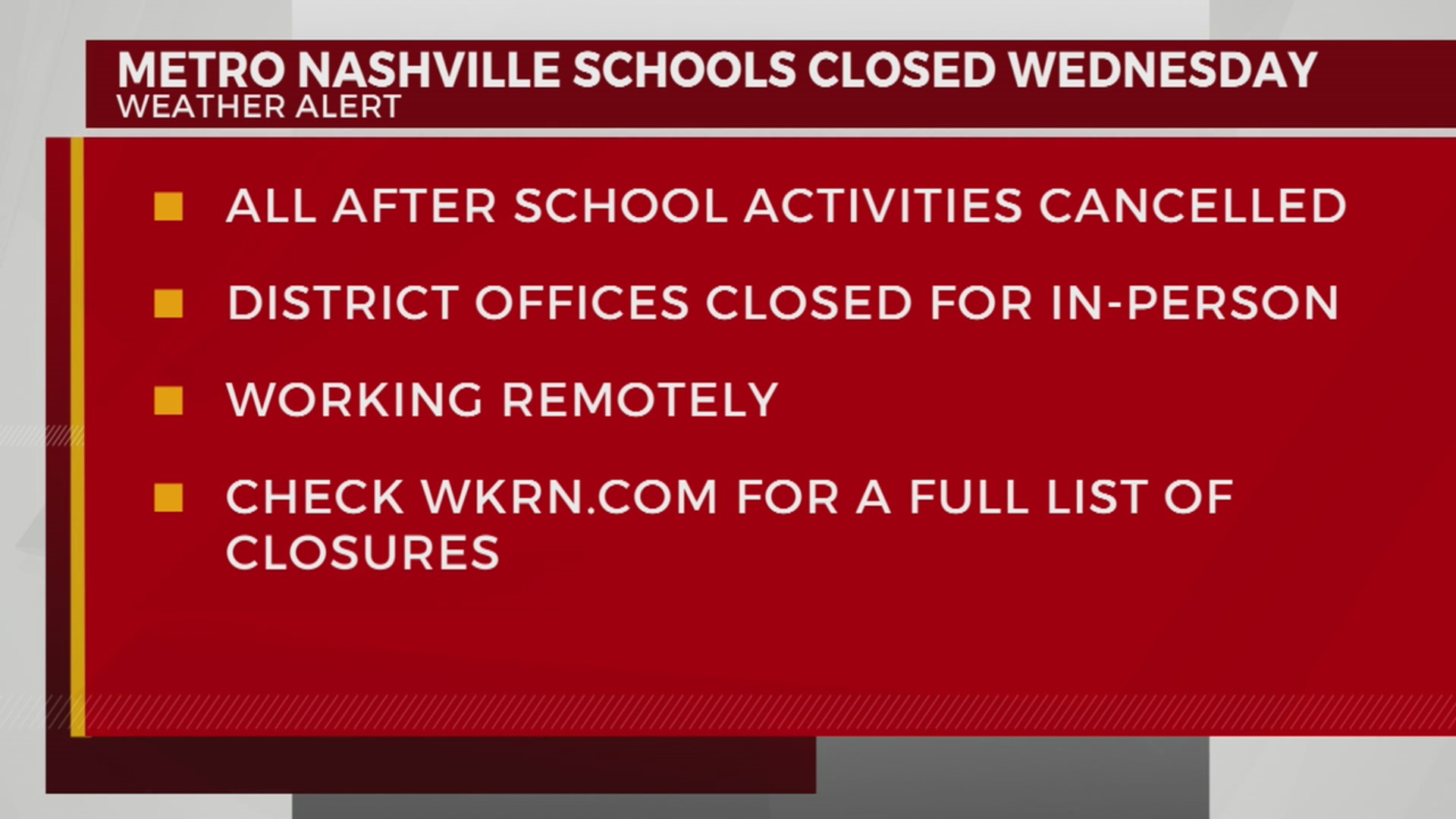 School closings as of 11 a.m. Jan. 15, 2024 WKRN News 2 School closings as of 11 a.m. Jan. 15, 2024 WKRN News 2