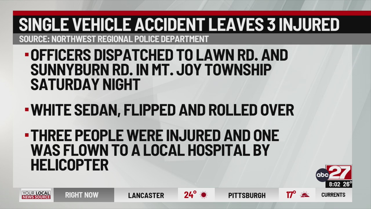 Three injured after crash in Lancaster County – ABC27
