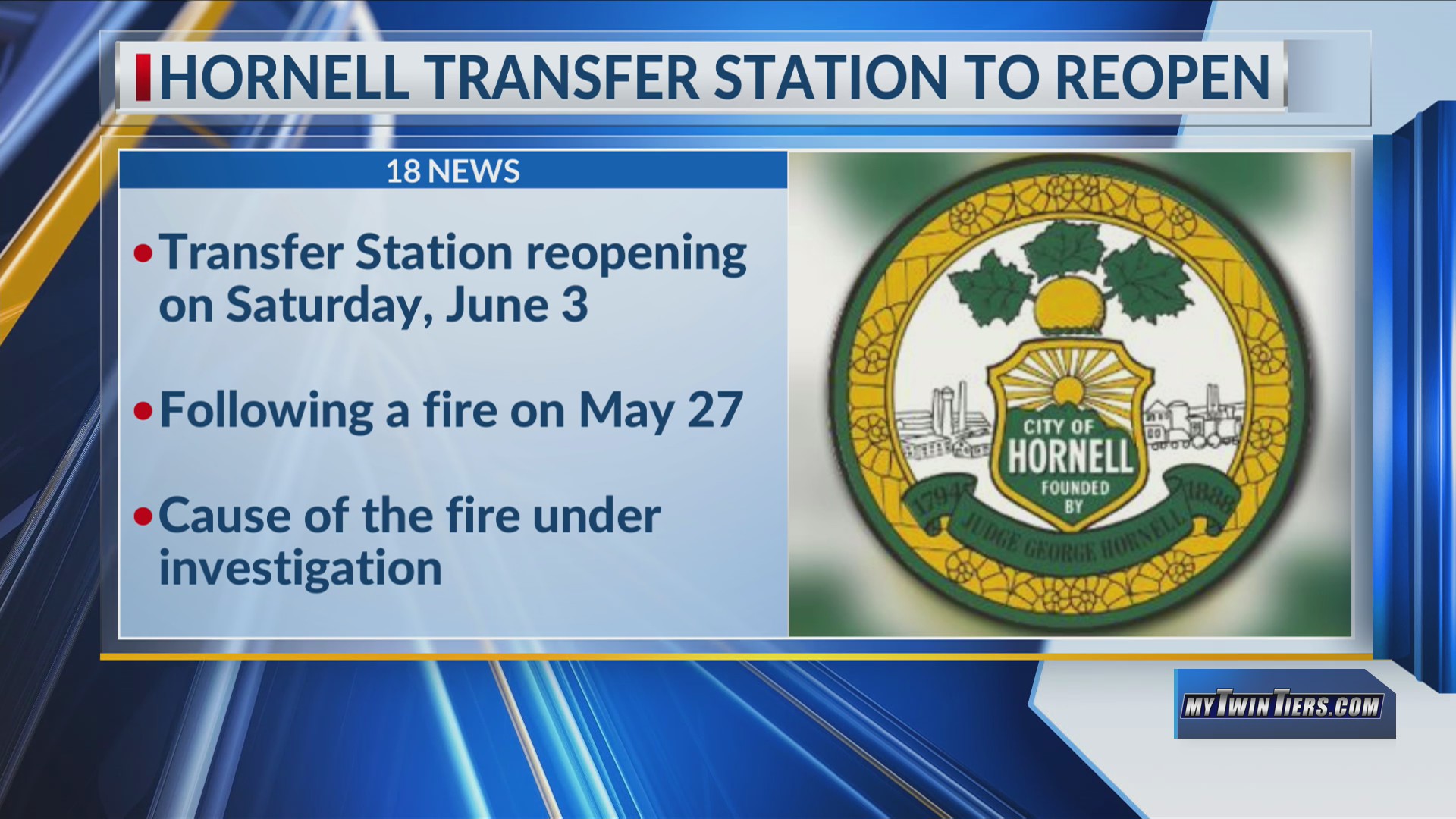 Hornell transfer station to reopen after ‘extensive’ fire WETM