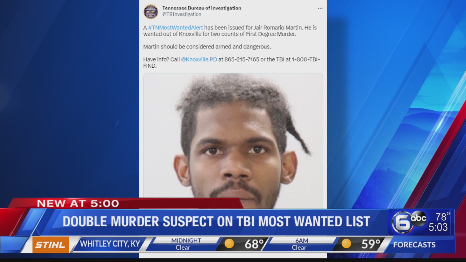 Knoxville double murder suspect on TBI most wanted lists – WATE 6 On ...