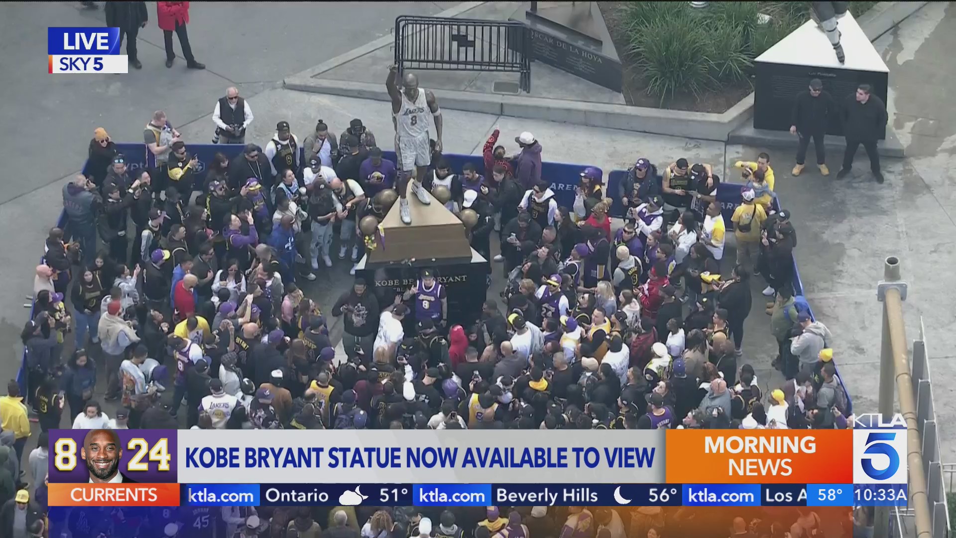 Fans celebrate public debut of Kobe Bryant statue outside Crypto.com Arena