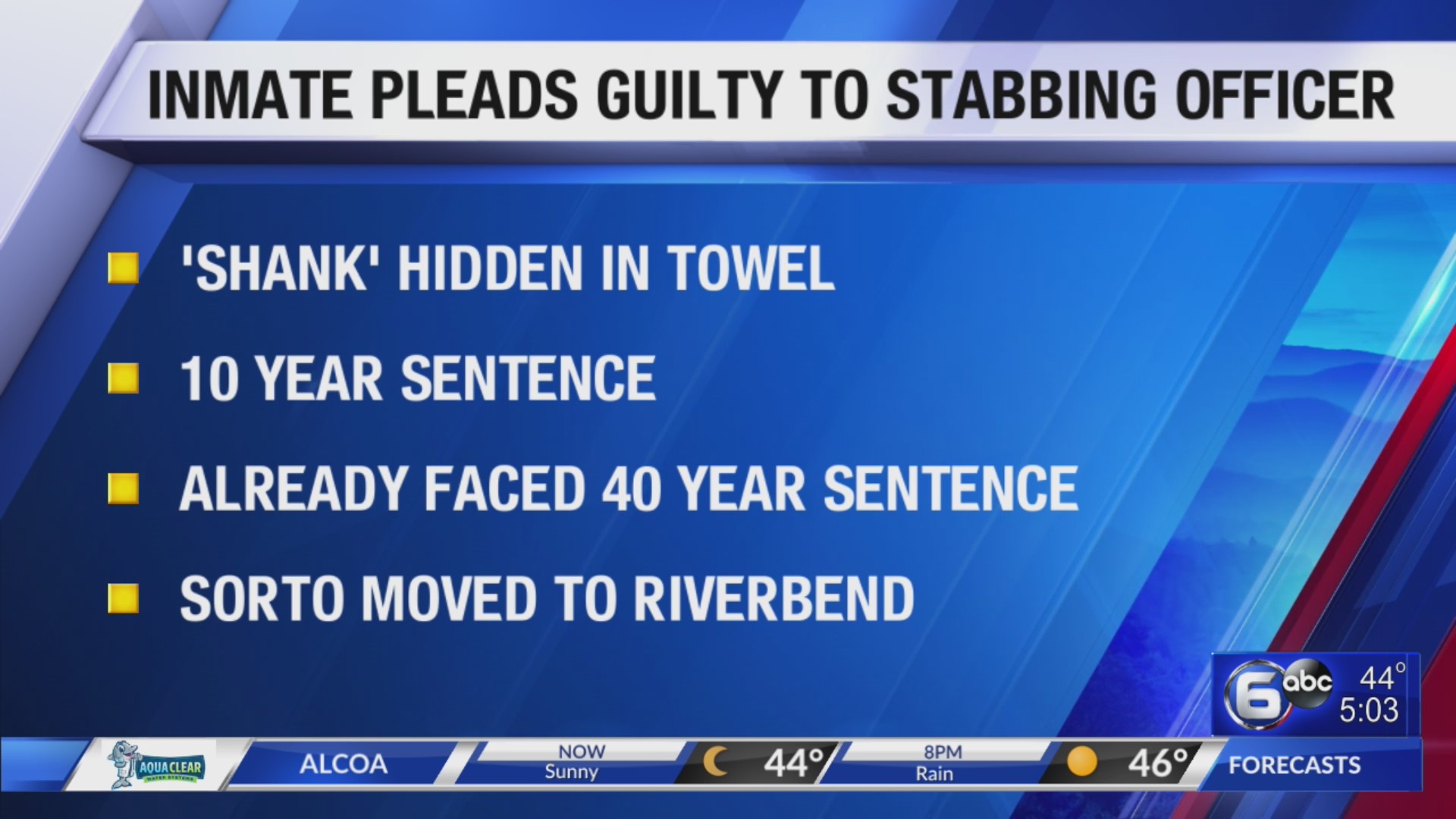 Inmate pleads guilty to stabbing officer – WATE 6 On Your Side