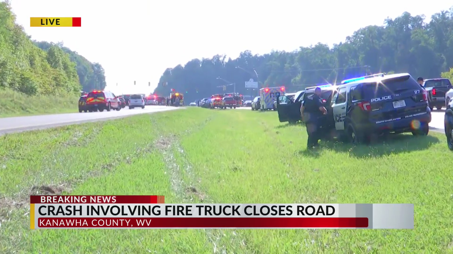 Crash involving fire truck closes road in Kanawha County – WOWK 13 News