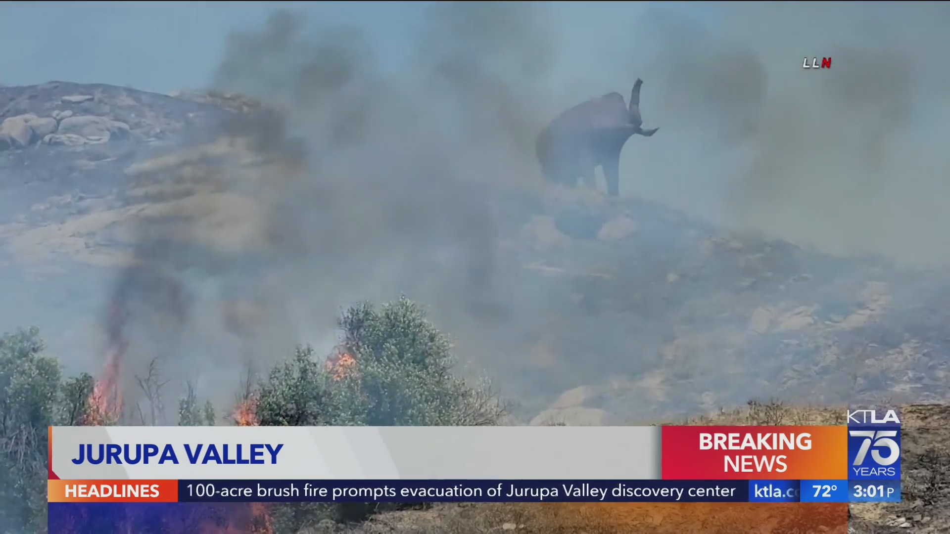 Brush fire burns 60 acres, prompts evacuation order in Jurupa Valley – KTLA