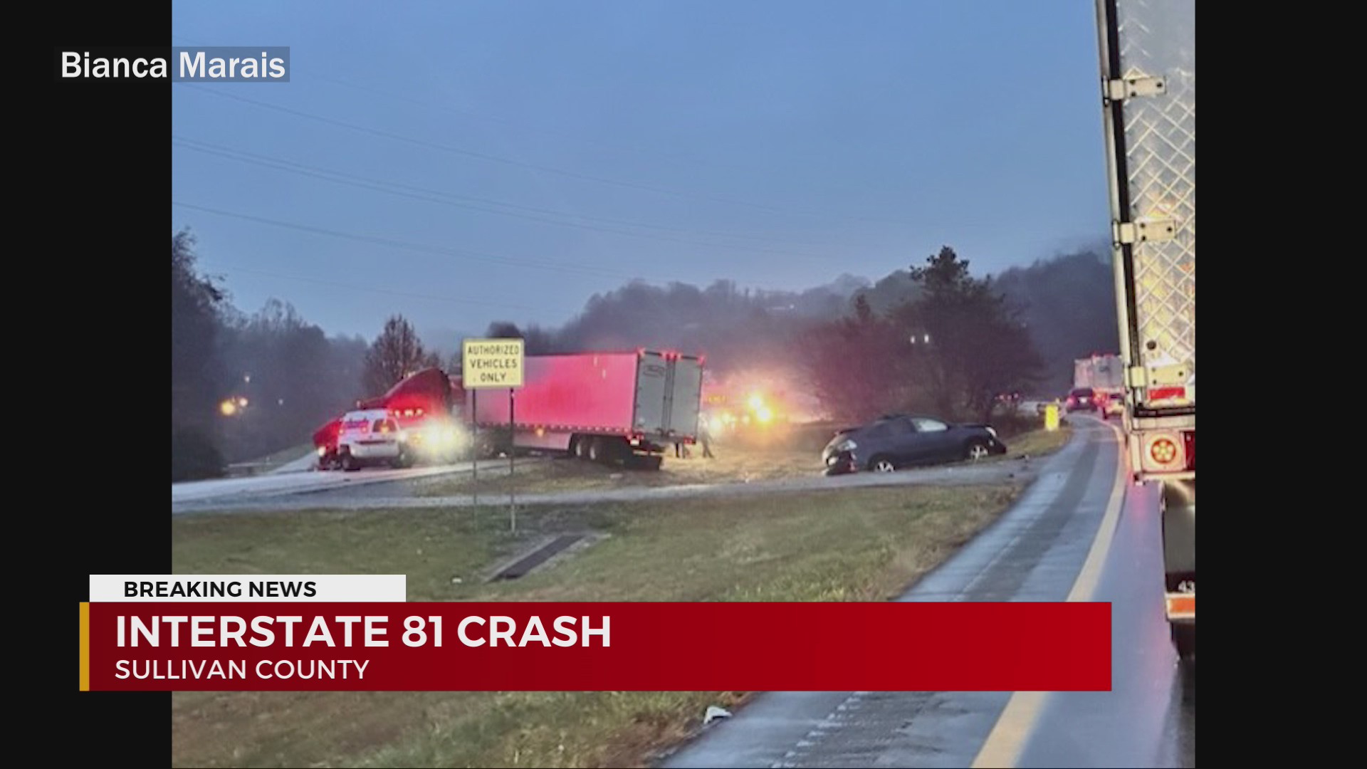 Tractortrailer crash closes I81 North in Sullivan County, TDOT