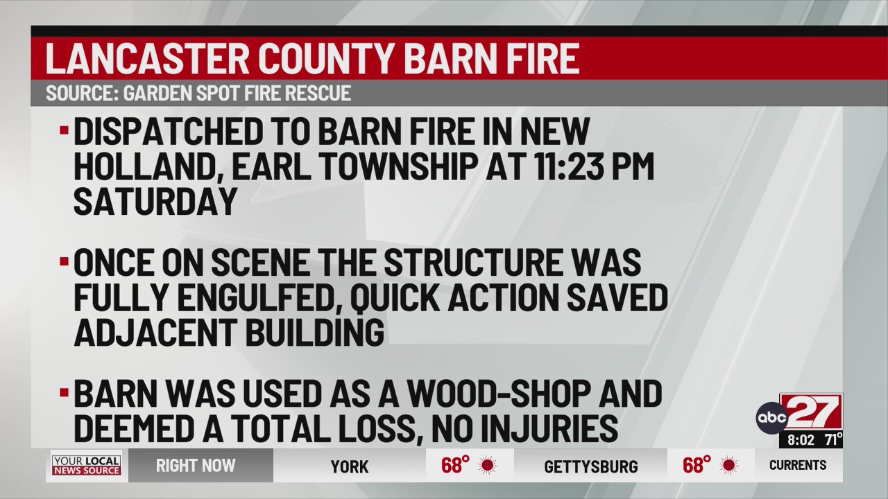 Fire destroys barn in Lancaster County – ABC27