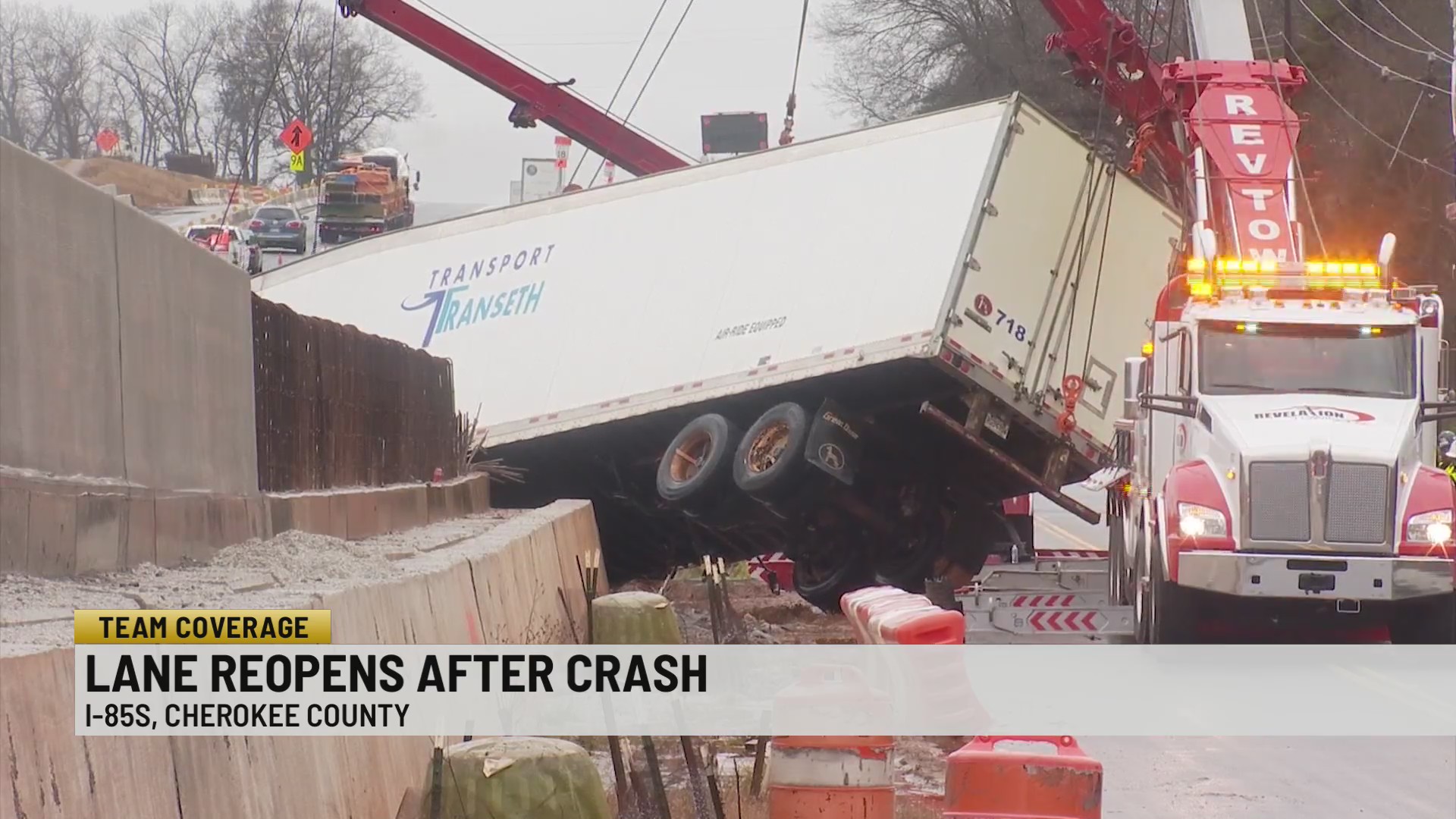Overturned tractor-trailer backs up traffic on I-85 in Cherokee Co ...