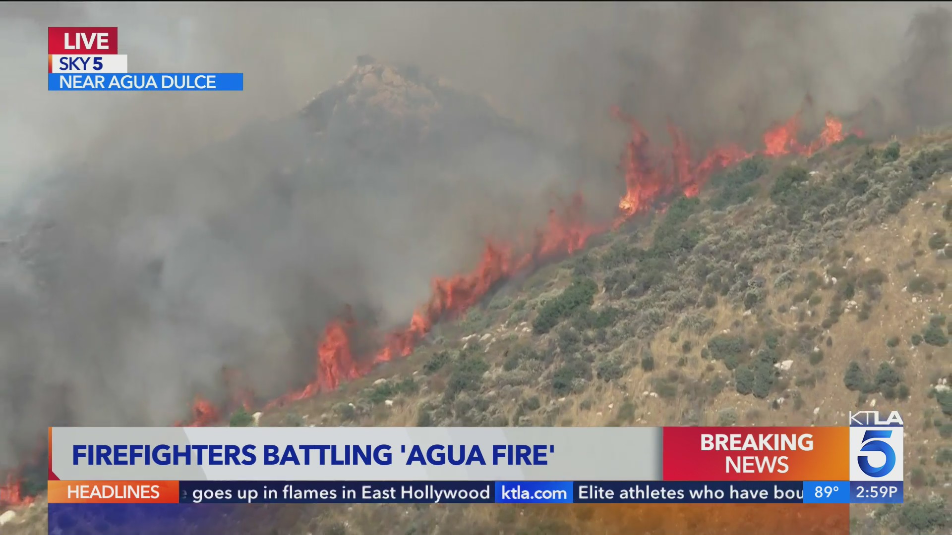 Crews battle brush fire near Agua Dulce KTLA