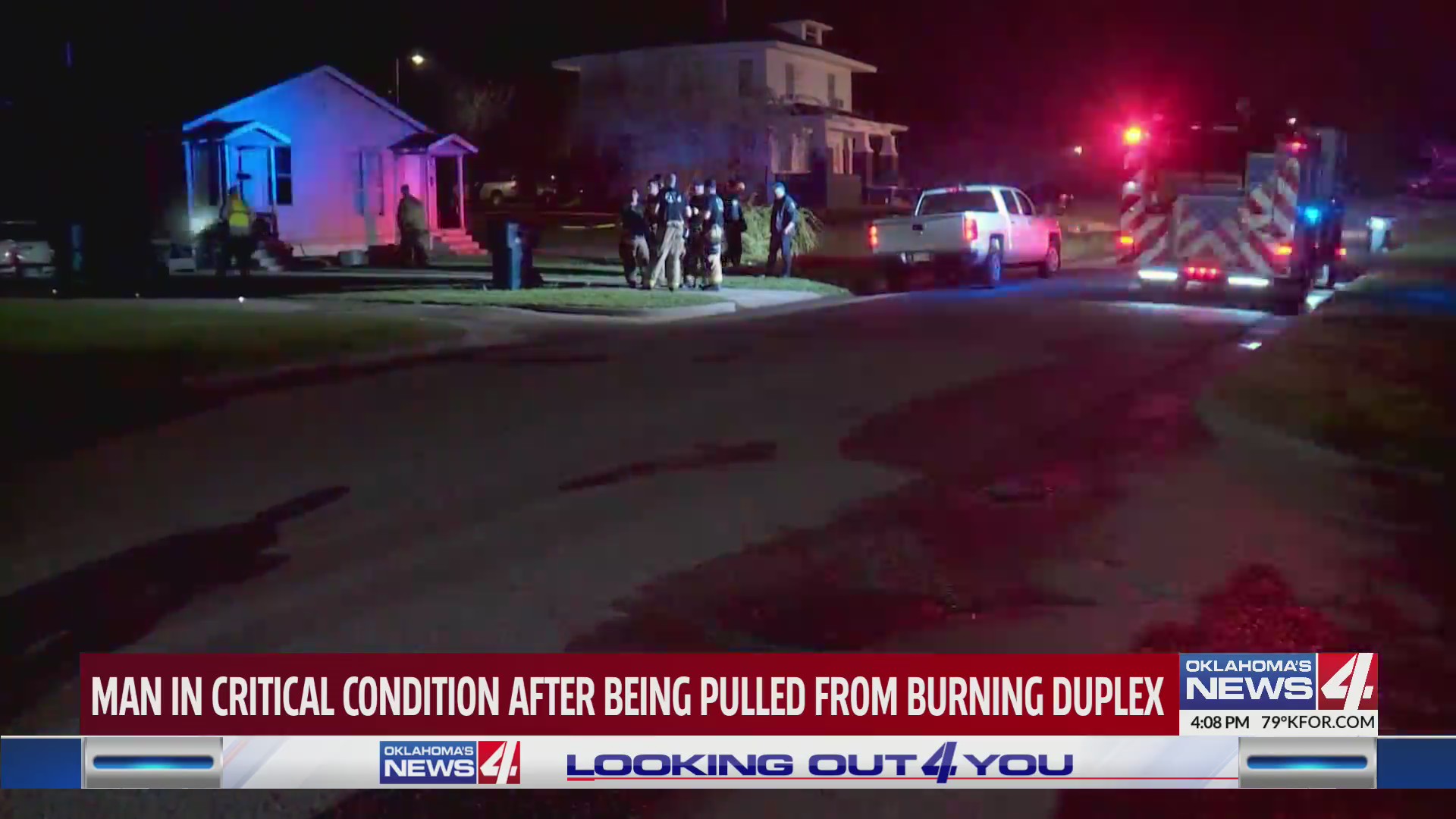 Man in critical condition after being pulled from burning duplex – KFOR ...