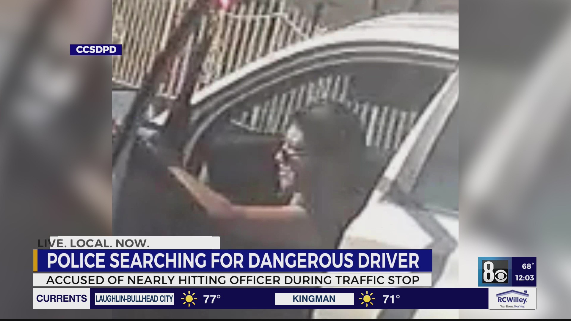 Las Vegas police search for driver after officer nearly hit, run off ...