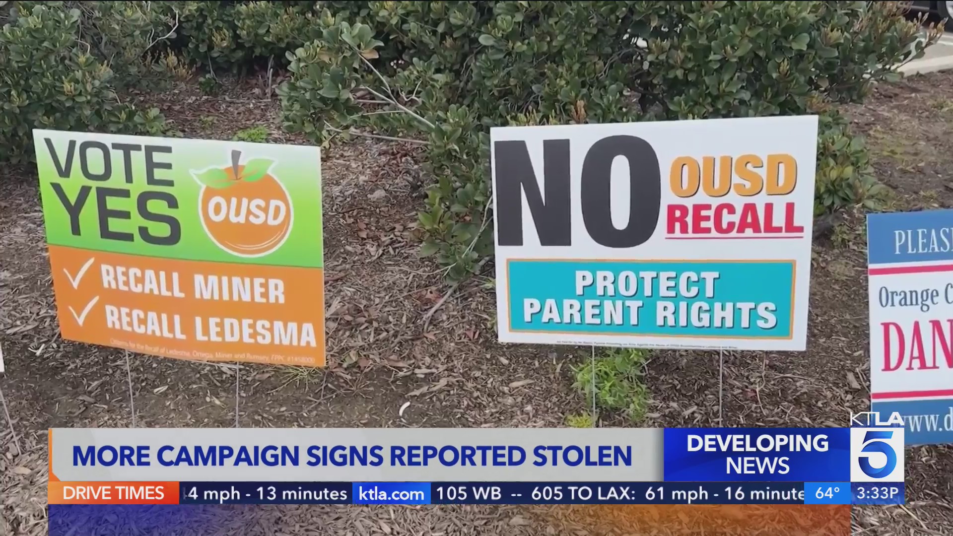 O.C. school board battle prompts allegations of sign theft – KTLA