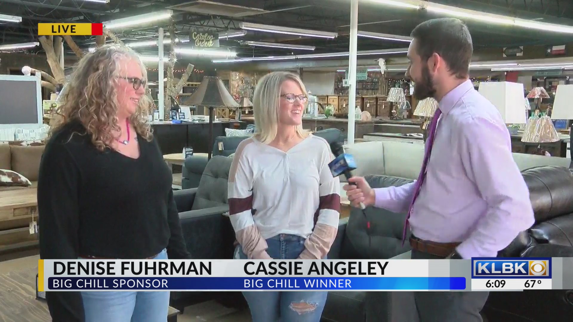KLBK Big Chill Winner Announcement LIVE from Rustic Furniture Warehouse