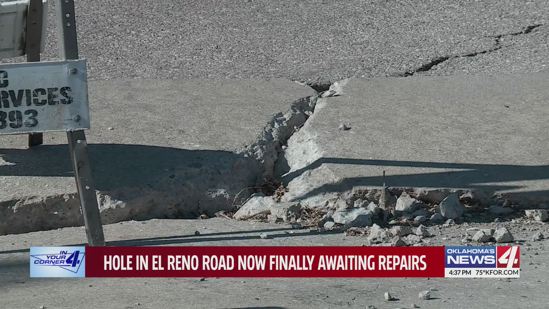 Hole in El Reno road now finally awaiting repairs – KFOR.com Oklahoma City