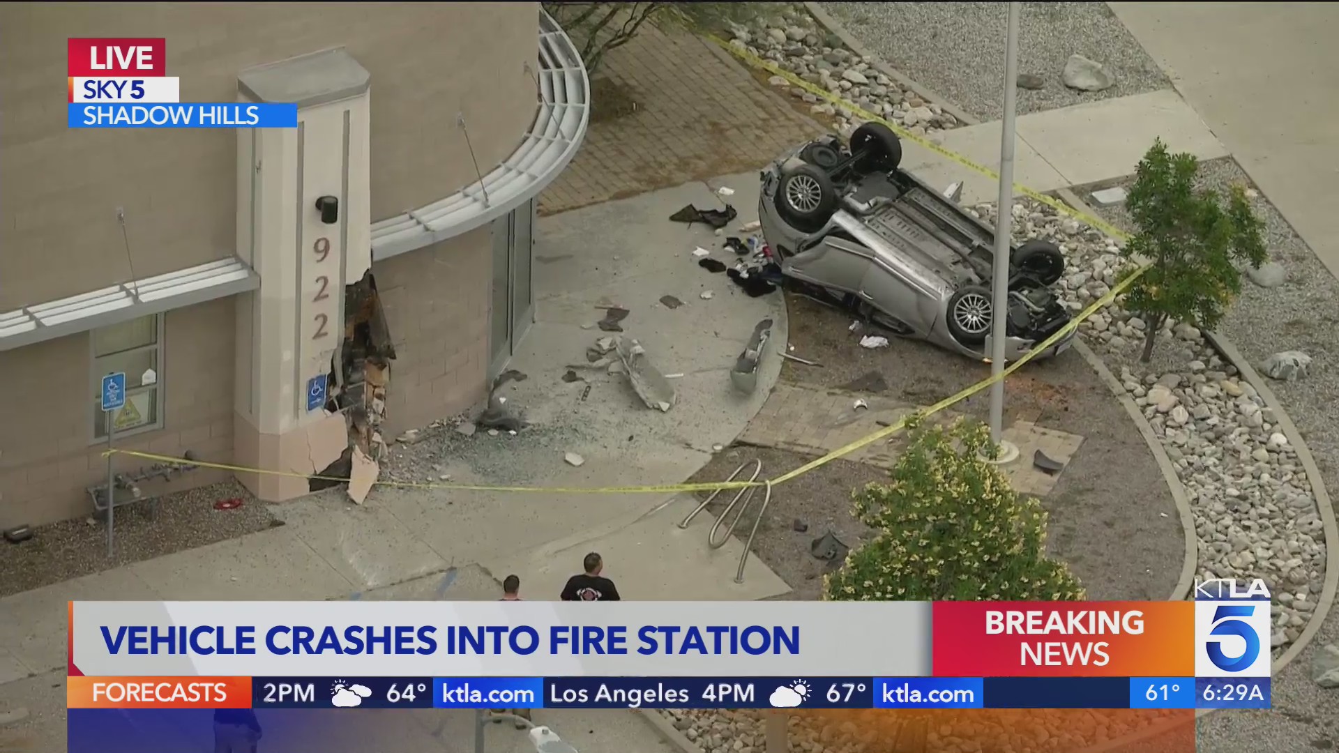 Vehicle flips, slams into LAFD station in Shadow Hills – KTLA