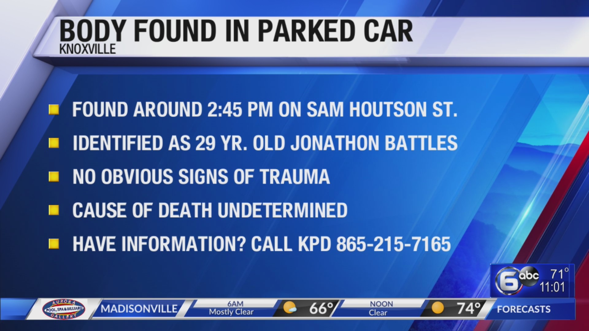 Body Found in Parked Car in on Sam Houston Street – WATE 6 On Your Side