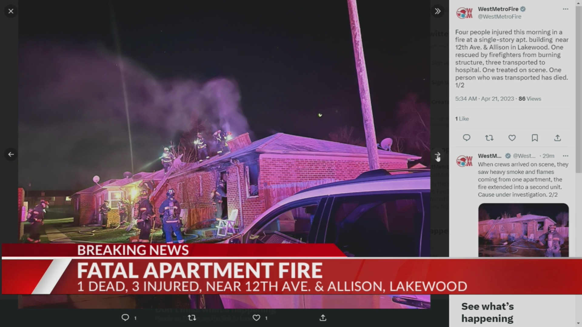 1 dead, 3 injured in apartment fire – FOX31 Denver