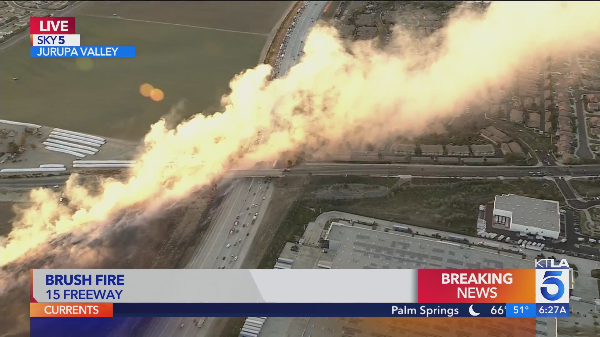 Brush fire prompts closure on 15 Freeway through Jurupa Valley – KTLA