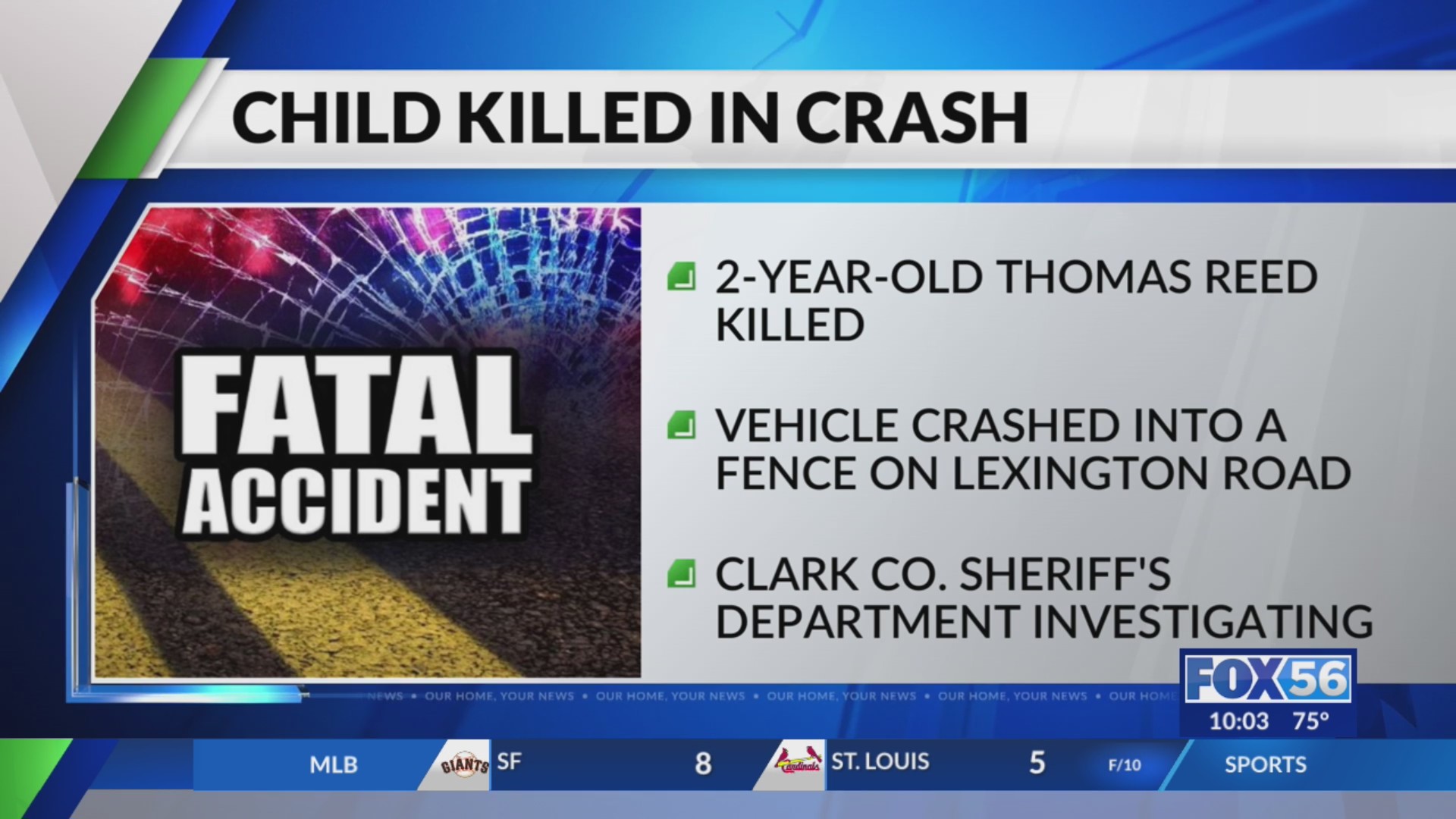 2yearold dies in Winchester car crash FOX 56 News