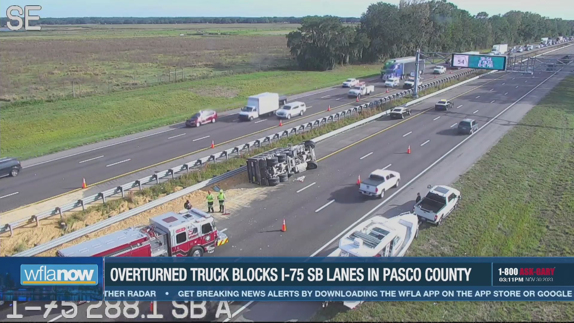 Overturned dump truck blocks I-75 southbound lanes in Pasco County – WFLA