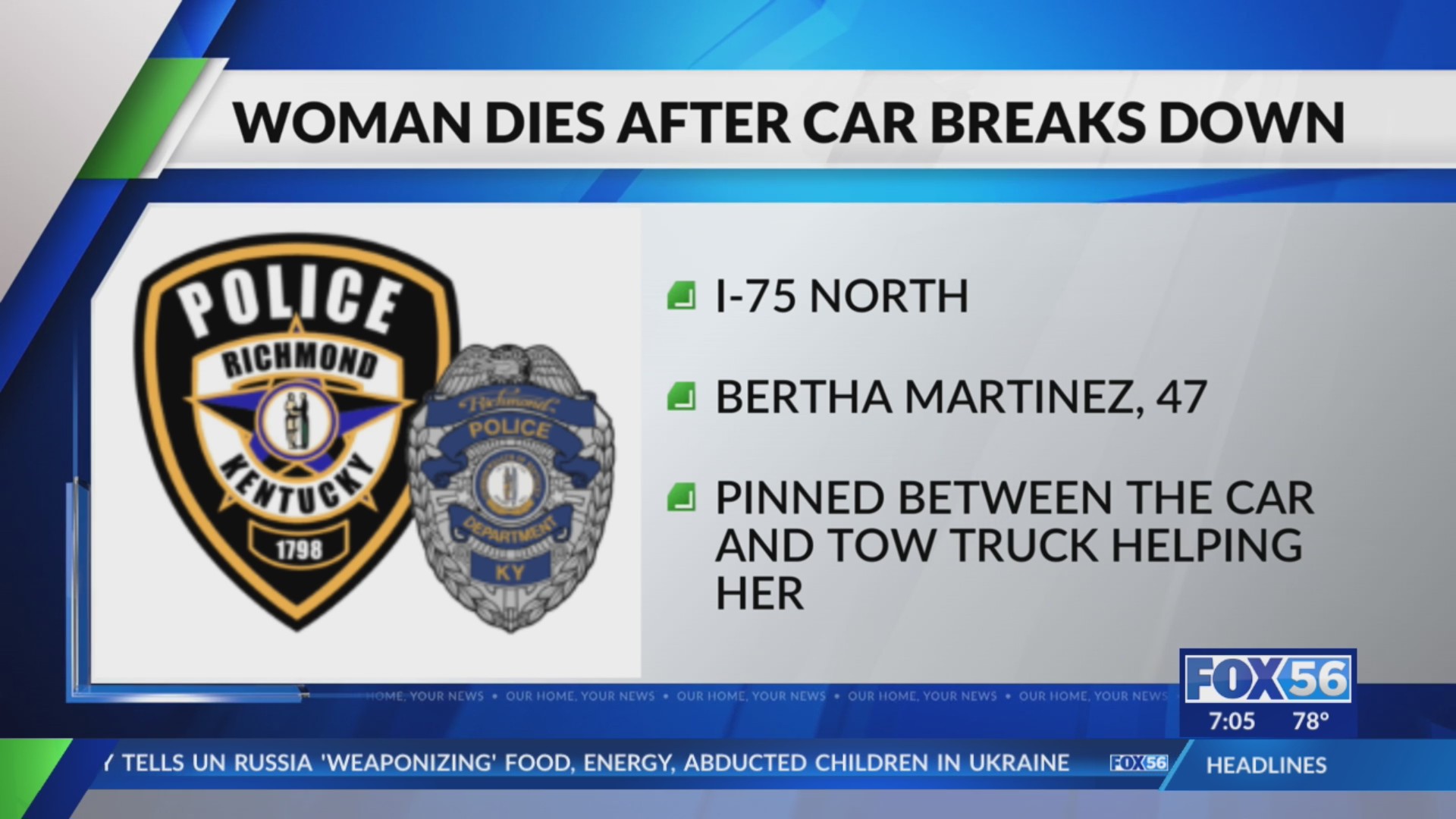 Woman dies after car breaks down in Madison County – FOX 56 News