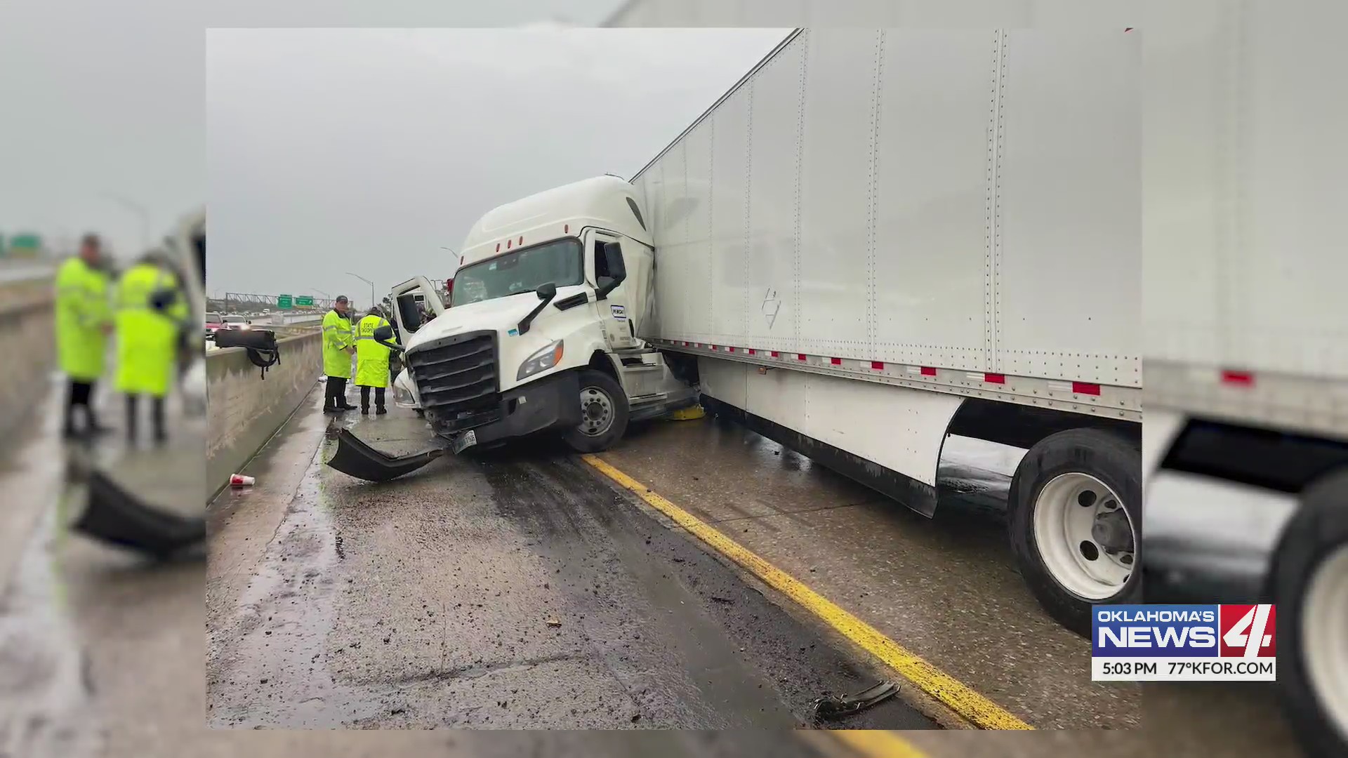 No injuries after semi truck jackknifed at I44 & Penn Ave.