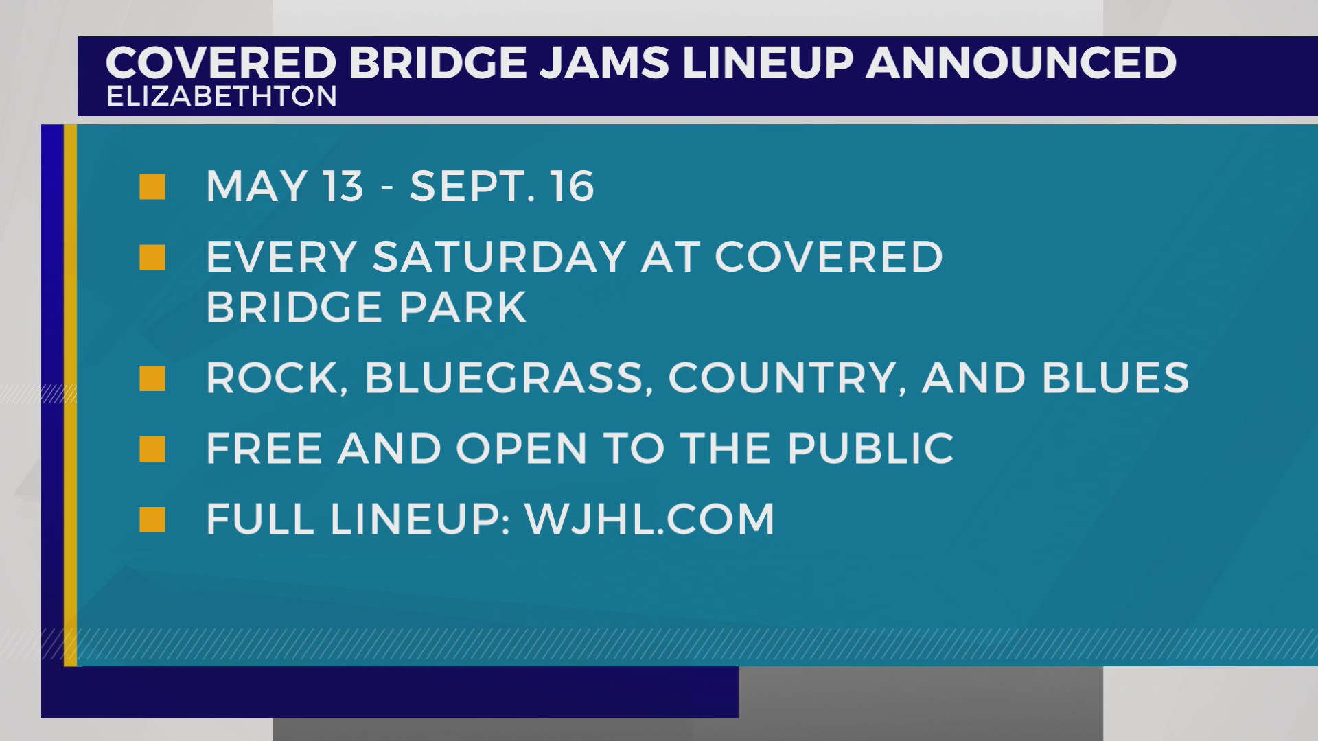 Covered Bridge Jams lineup, schedule announced WJHL TriCities News
