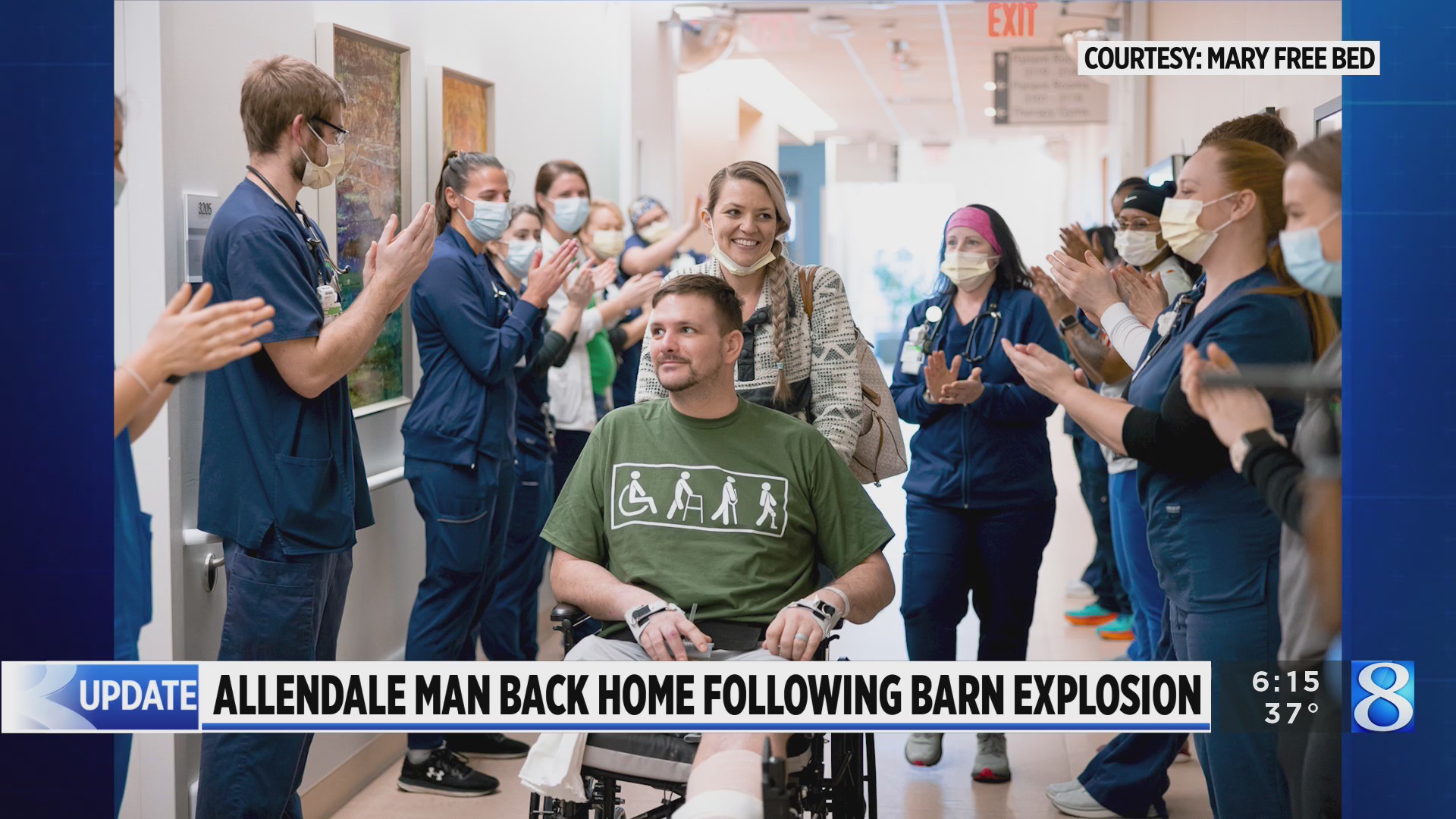 Allendale man hurt during barn explosion returns home