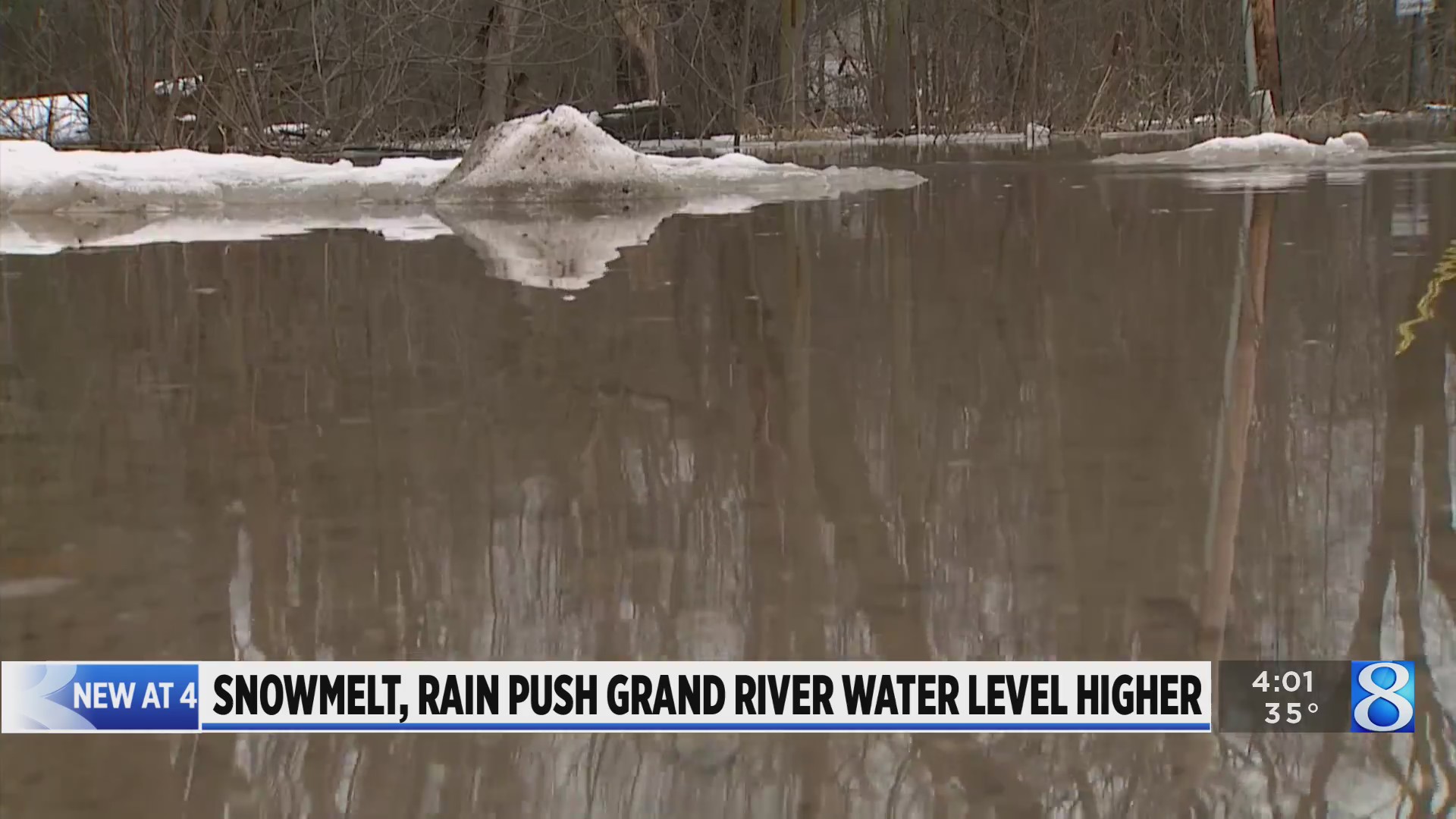 Snowmelt, rain push Grand River water level higher