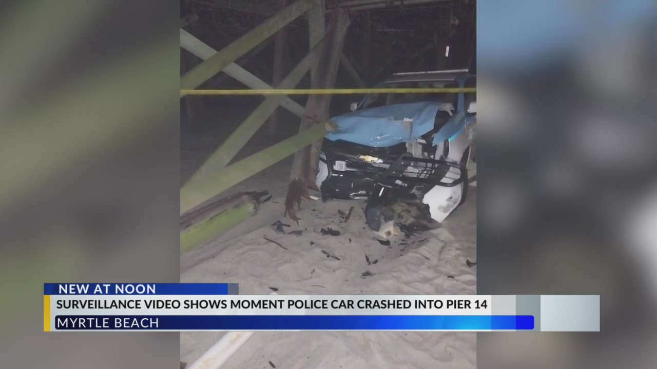 WATCH: Myrtle Beach police cruiser crashes into pier along Ocean ...