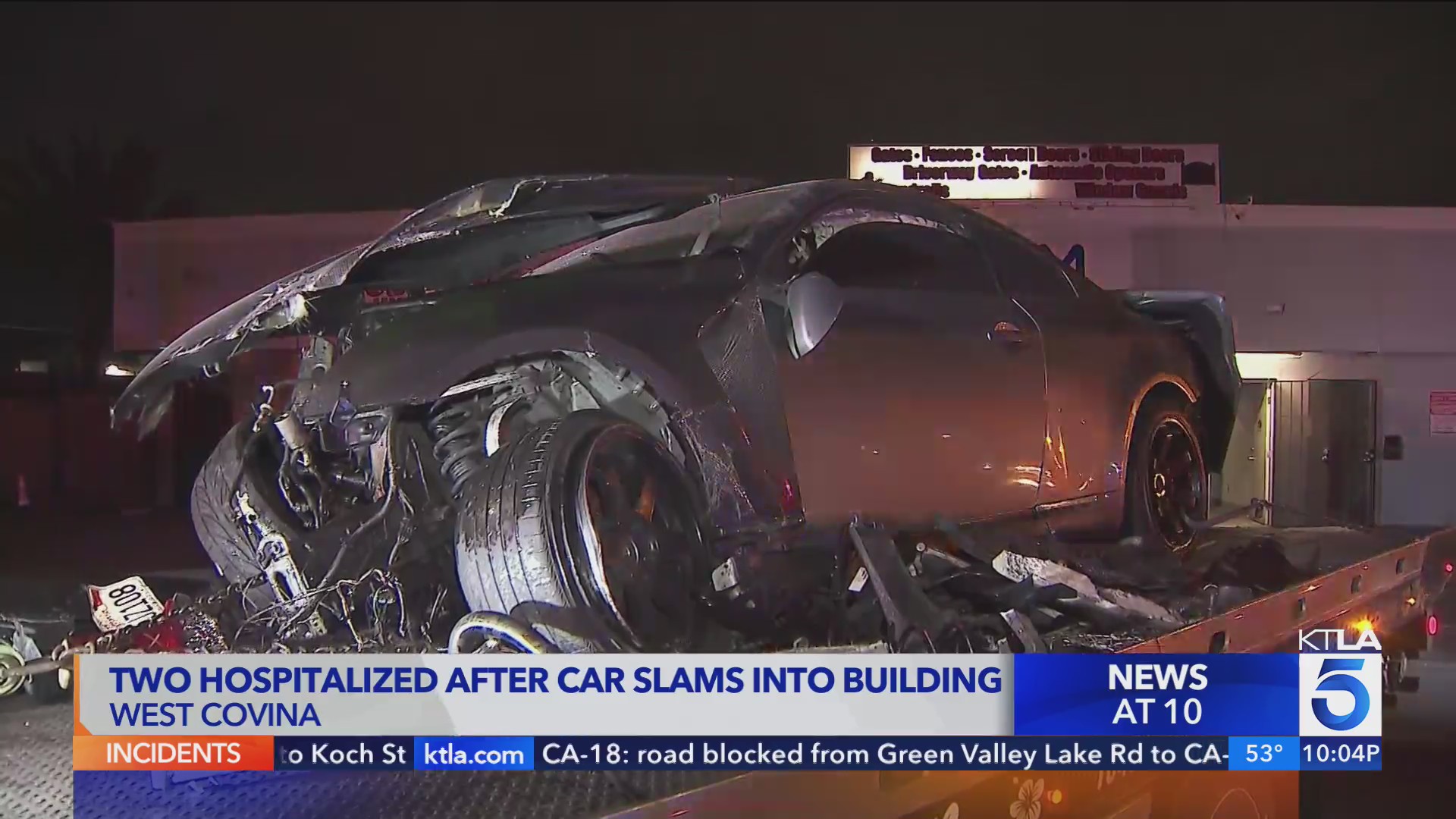 2 people hospitalized after car slams into building in Irwindale – KTLA